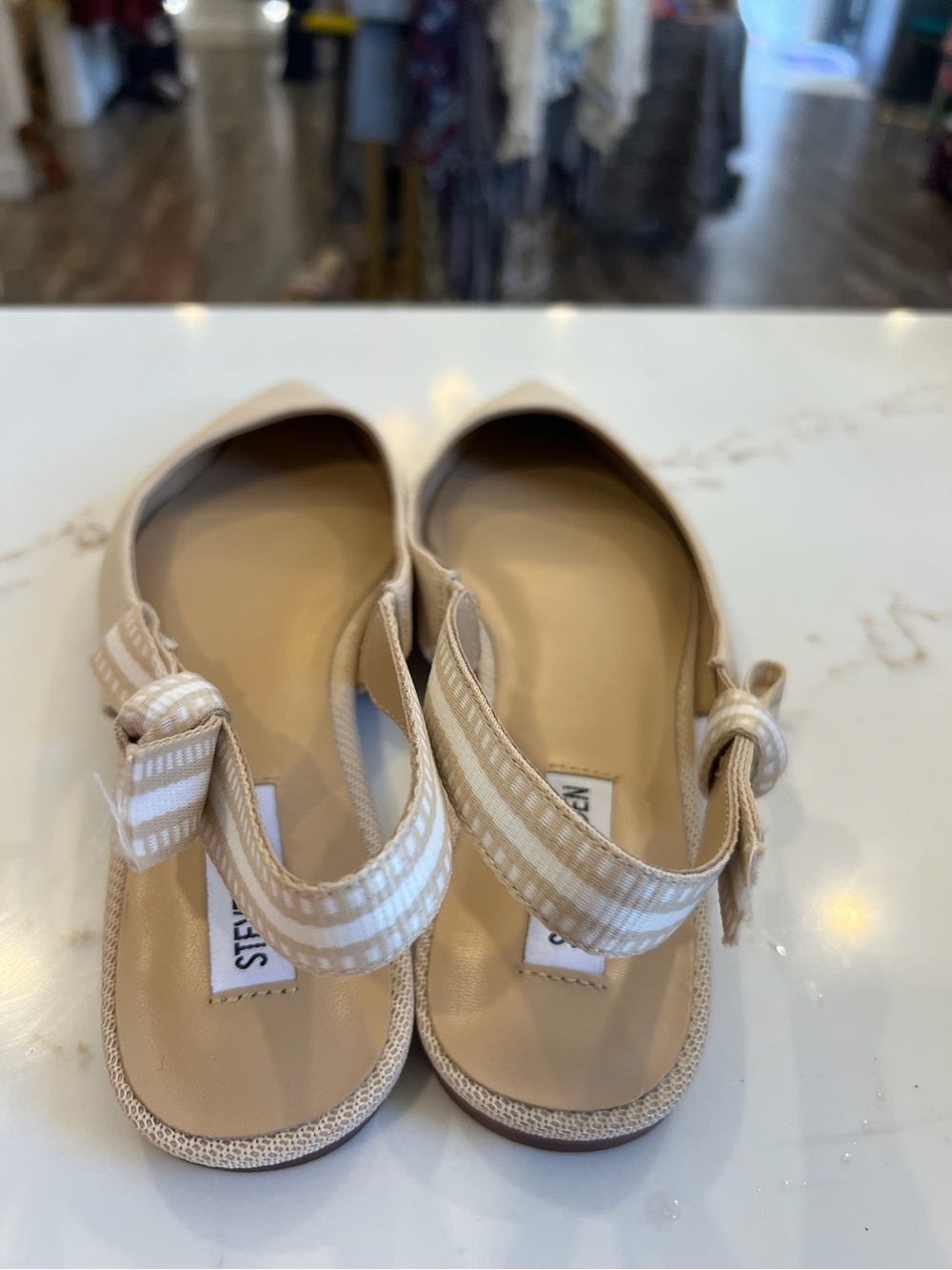 Steve Madden Women's Cream Pointed Knit Slingback Flat with Bow - Picture 4 of 5